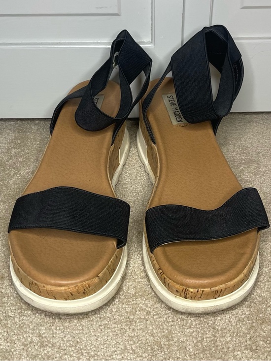 Steve Madden Shoes - Steve Madden Black Elastic Strap Cork-Platform Sandals